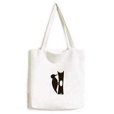 Imagem de Bolsa de lona preta Woodpecer Animal Portrayal bolsa de compras casual bolsa de mão