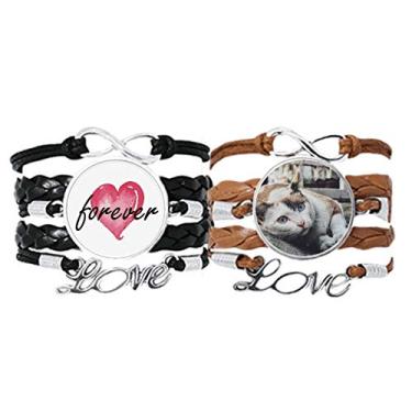 Imagem de DIYthinker Pulseira com foto de gato colorida de animal, alça de mão, corda de couro, conjunto duplo com pulseira de amor eterno