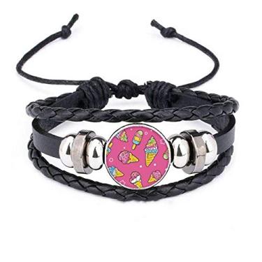 Imagem de DIYthinker Pulseira Star Pink Sugar picolé sorvete pulseira de couro trançado corda