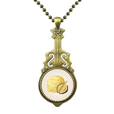 Imagem de DIYthinker Colar de picolés com bola de sorvete Durian amarelo com pingente de música de guitarra antiga