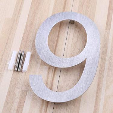 Imagem de Placa de casa flutuante 3D de 12,7 cm, número 0-9 letra ABCD, placa de porta de alfabeto digital de aço inoxidável, para hotéis, endereço ao ar livre, placa de correio, prata, método de parafuso, antiferrugem, durável