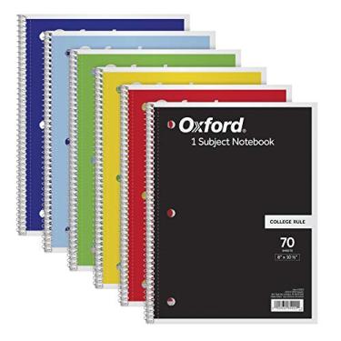 Imagem de Caderno espiral Oxford 65007, papel pautado, cores variadas, pacote com 6
