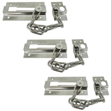 Imagem de Kit 3 Fecho Pega Ladrão Aço Com Corrente 88Mm X 25Mm Portas