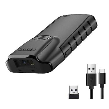 Imagem de NETUM Scanner de código de barras Bluetooth 2D, leitor de código de barras QR portátil 3 em 1, clipe traseiro automático sem fio, funciona com tablet, iOS, Android, Windows e MacOS para POS de inventário de armazém (2D - E800)
