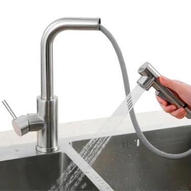 Imagem de Torneira de Cozinha Gourmet Monocomando Misturador Bica Alta Extensível 50cm Água Fria...