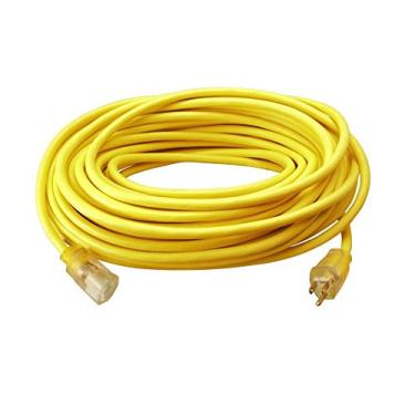 Imagem de Cabo de extensão Southwire para uso externo, 100 pés, calibre 12, 3 pinos, resistente, cabo SJTW, amarelo, 2589
