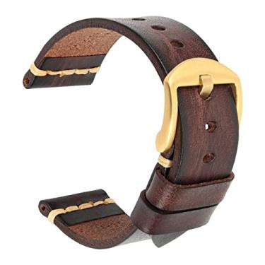 Imagem de DJDLFA Maikes Pulseira de relógio de couro genuíno para pulseira de relógio Galaxy 20mm 22mm 24mm Pulseira de relógio Tissote Timex Omega Pulseiras de pulso (Cor: marrom escuro-dourado, tamanho: 22mm)