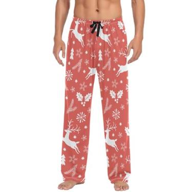 Imagem de Calças de pijama masculinas com estampa de rena de Natal vermelha para homens calças de pijama P, Natal, XXG