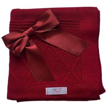 Imagem de Manta Tricô Tricot ARAN Saida Maternidade Bebê C/Laço Removível Luxo (VERMELHA)