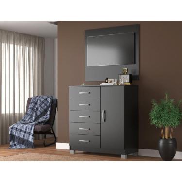Imagem de Cômoda Sapateira 1 Porta 5 Gavetas com Pés + Painel Tv até 43 Polegadas Preto