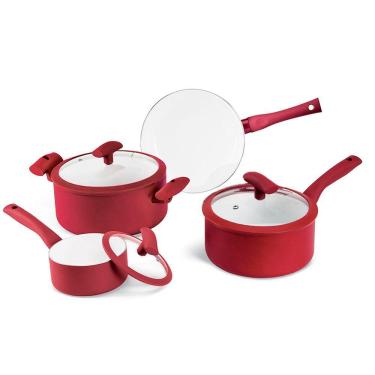 Imagem de Jogo de Panelas Hercules Revestimento Ceramico Indução 4 Peças Antiaderente Vermelho