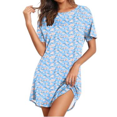Imagem de Ekouaer Camisas de dormir femininas de manga curta para dormir pulôver camisola macia P-2GG, Floral azul, M