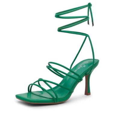 Imagem de Shoe Land Sandálias femininas SL-Lumi com cadarço salto quadrado aberto tiras tiras tornozelo envoltório stiletto salto alto, Verde, 11