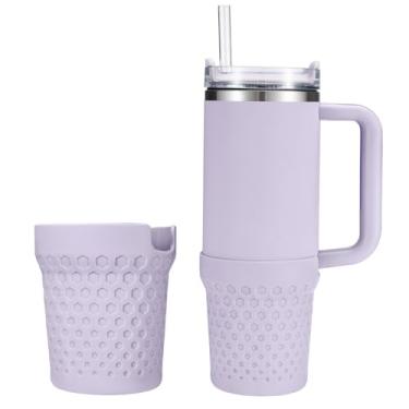 Imagem de Thxbag Bota de silicone para Stanley Cup 850 g / 567 g, capa de manga de bota de orquídea com acessórios Stanley H2.0 e Quencher Adventure Tumbler (roxo, 850 g e 567 g)
