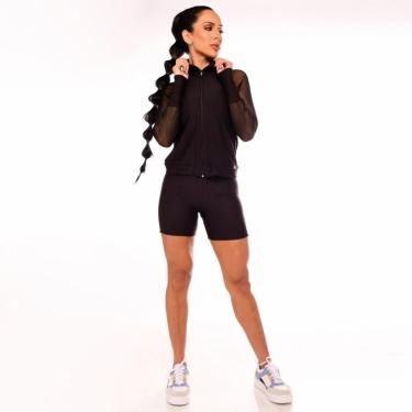 Imagem de Jaqueta Feminina Fitness Corta Vento Mangas Em Tule-Feminino