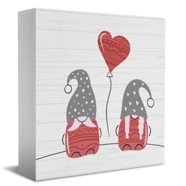 Imagem de Gnomo romântico amor coração decoração de mesa caixa de madeira sinal eu te amo presentes para ele caixa de placa de bloco de madeira rústica para casa fazenda quarto prateleira decoração de mesa dia