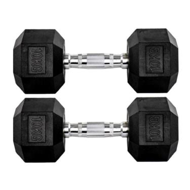 Imagem de Par Halteres 10kg + 10kg Dumbbell Sextavado Emborrachado Pegada Cromada Gallant (GDb10F3B-Pt)