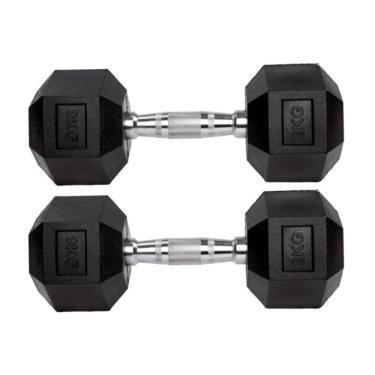 Imagem de Par Halteres 9kg + 9kg Dumbbell Sextavado Emborrachado Pegada Cromada Gallant (GDb09F3B-Pt)