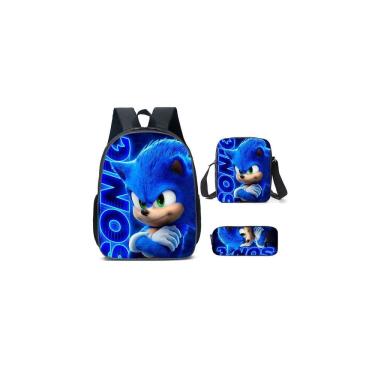 Imagem de Conjunto escolar, mochila, lancheira e estojo para lápis Sonic Kids