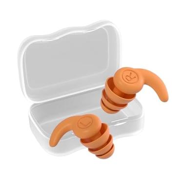 Imagem de Waillynice 1 par de tampões de ouvido de silicone à prova d'água com 3 camadas de protetor de ouvido com cancelamento de ruído à prova de som para crianças de 5 a 12 anos (laranja, extra grande)