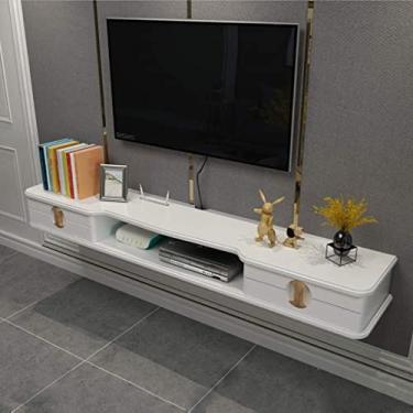 Imagem de Armário de parede para tv, prateleira flutuante, conjunto superior, roteador, dvd player, prateleira de armazenamento, suporte de tv, console, branco, 130cm