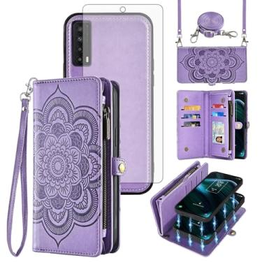 Imagem de Asuwish Capa de telefone para TCL Stylus 5G 2022 carteira com zíper destacável com protetor de tela de vidro temperado alça transversal mandala flor porta-cartão TLC Stylo G5 6.81 T779W mulheres
