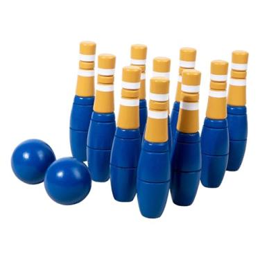 Imagem de UGPLM 10x conjunto de boliche de madeira, skittles de boliche e bolsa de transporte, mini pinos de boliche, brinquedo de boliche para crianças, quintal