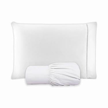 Imagem de Jogo de Lençol SOLTEIRO 2 Peças 100% Algodão 200 Fios Lençol Com Elastico Lençol e Fronha Com PONTO PALITO (BRANCO, SOLTEIRO 2 PEÇAS)