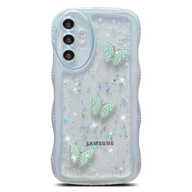 Imagem de SUYACS Capa de telefone para Samsung Galaxy S23 de 6,1 polegadas fofa Kawaii glitter encaracolado ondulado forma de moldura estética 3D borboleta estrela capa transparente para mulheres capa protetora