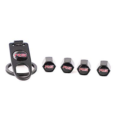 Imagem de 4Pcs Car Tire Valve Stem Air Caps Cover and 1 Pcs Wrench Keychain Universal Metal Combo Set for GM Series RS Logo Camaro Styling Decoration Accessories(Black)