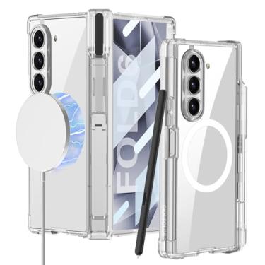 Imagem de Leiju Case Capa para Samsung Galaxy Z Fold 6 com suporte para S Pen, compatível com protetor de tela integrado de carregamento sem fio Magsafe e capa transparente de corpo inteiro com suporte