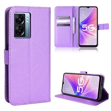 Imagem de Elubugod Capa para Oppo Realme Narzo 50 5G Capa de couro, capa flip de couro PU para Oppo A77 5G CPH2339 / A57 5G Capa roxa