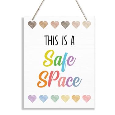 Imagem de Esta é uma placa de espaço seguro, placa de porta de sala de terapia, decorações de terapia, decoração de placas de madeira penduradas, decoração de trabalho social, decoração de escritório terapeuta,