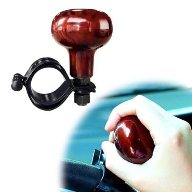 Imagem de povtii Manípulo giratório de volante de madeira para carro, giro de alavanca de roda automática em forma de bola lisa, botão de auxílio para volante para controle fácil, acessórios de carro de