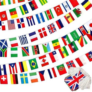 Imagem de KERDA Bandeiras de cordas internacionais 224 países do mundo, decoração para eventos olímpicos, escolas, bares, esportes, grande inauguração, 20 x 14 cm, 70 metros