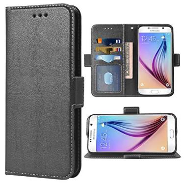 Imagem de Capa de telefone para Samsung Galaxy S6 Folio Flip Wallet Case, couro PU, compartimentos para cartão de crédito, resistente, proteção de corpo inteiro, suporte, capa protetora para celular para Glaxay