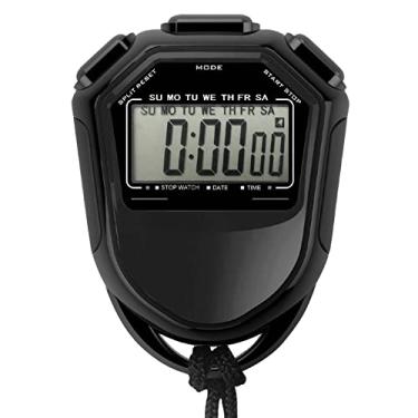 Imagem de Cronômetro digital portátil à prova d'água LCD Cronógrafo Contador esportivo com alça para natação, corrida, futebol, treinamento