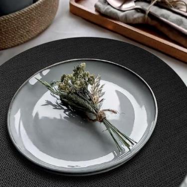 Imagem de 6 Jogo Americano Redondo Juta Preto - Impermeável Pvc