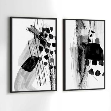 Imagem de Conjunto Quadros Decorativos com Moldura Preto e Branco Abstrato Kit 2 Quadros 90x60 Decoração