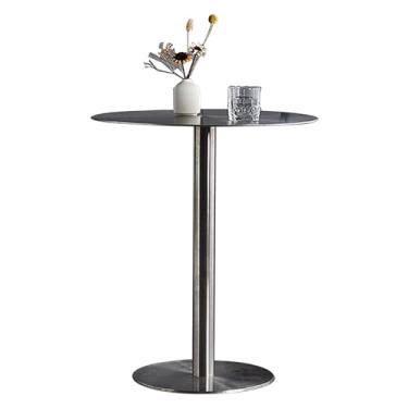 Imagem de Mesa de bar alta para bistrô moderna com base de metal, mesa alta de aço inoxidável, mesa de bar redonda para cozinha, café, sala de jantar, sala de estar, pátio, fácil montagem