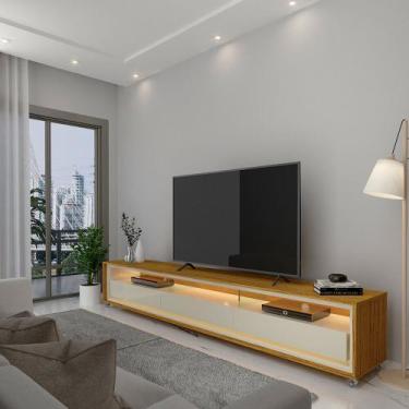 Imagem de Rack para TV Requinte 212 com LED Rodízios Naturale Off White - Gelius