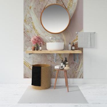 Imagem de Papel de Parede Painel 3D Mármore Branco Bege Ouro 1,5M Auto Colante L