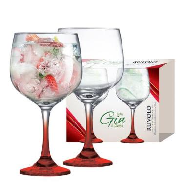 Imagem de  Kit 2 Taças Gin Tonica Drinks Festa Vidro Colors 650ml - Ruvolo, Verm