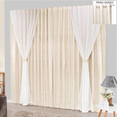 Imagem de Cortina Bhaly Jacquard E Voal 2,00 X 1,70 Para Varão - Palha - Top Chi