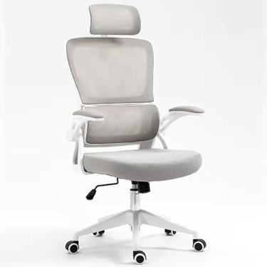Imagem de Cadeira de escritório, design ergonômico com suporte lombar independente, malha respirável e encosto de cabeça ajustável (Cinza)