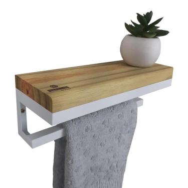 Imagem de Porta Toalhas Strassis Design SD-4006 Metal e Madeira Cor: Branco