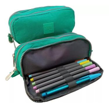 Imagem de Estojo Escolar Juvenil Com 3 Divisórias Liso - Yepp - Yepp , Verde