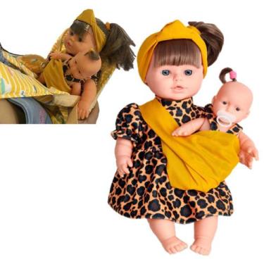 Imagem de Kit Boneca Ayana Grande p/ Brincar Mamãe e Bebe + Canguru - Adijomar