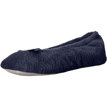 Imagem de isotoner Pantufas femininas Diamond Microterry Gemma com espuma viscoelástica confortável e sola de camurça, Chevron azul marinho, 8-9