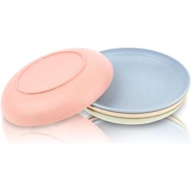 Imagem de Conjunto de 4 pratos de palha de trigo - pratos de plástico para micro-ondas, reutilizáveis, conjuntos de louça de palha de trigo, pratos de acampamento, pratos de trigo, pratos para micro-ondas -